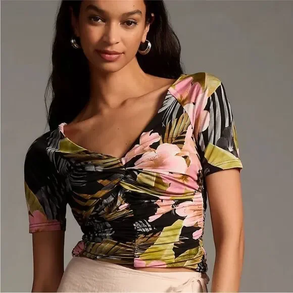 Favorite Daughter NWT The Bad Decisions Ruched Top in Hawaiian Clay Size Small - Picture 5 of 10